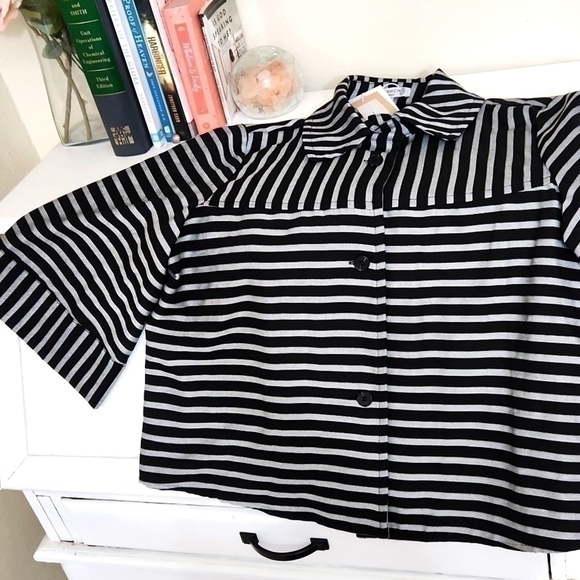 Frnch Paris Leane Coat Black Stripe Large Wide Sleeve Boxy Lagenlook - Picture 1 of 12